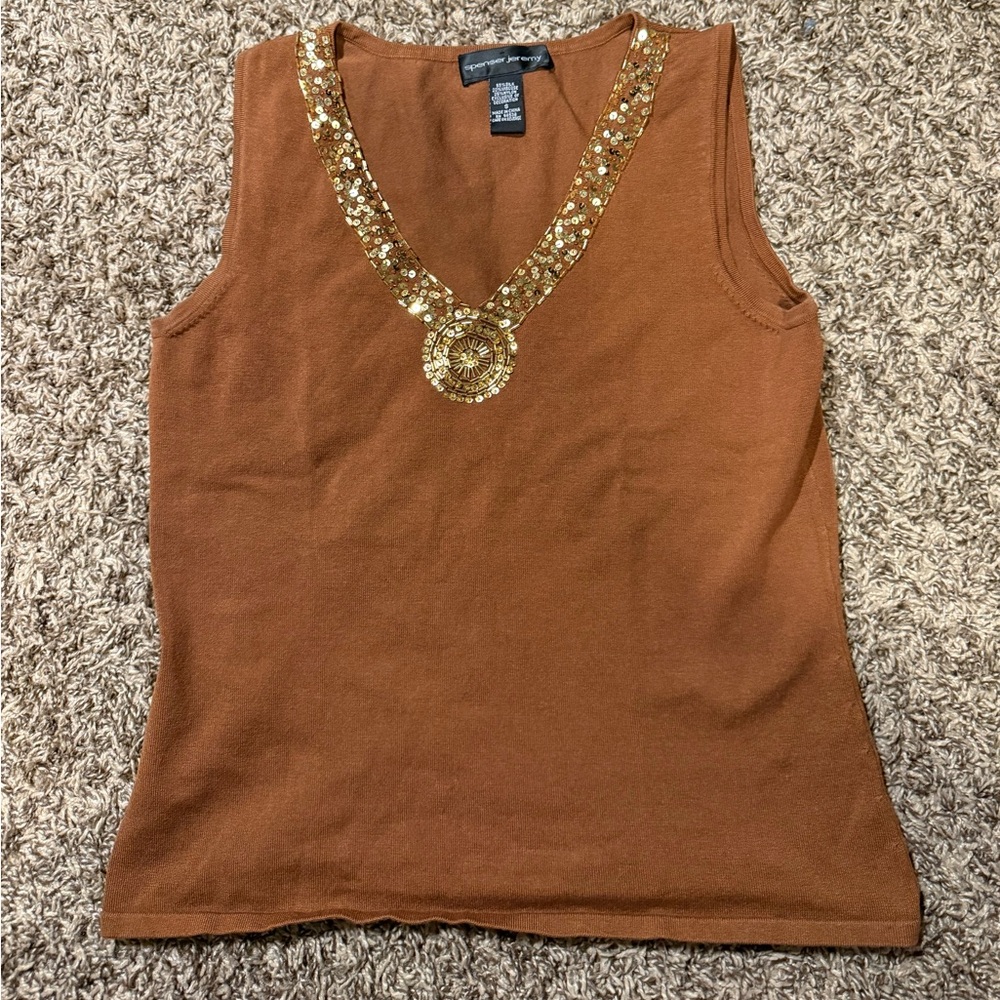 Y2K Spenser Jeremy Brown Top with Gold Accents